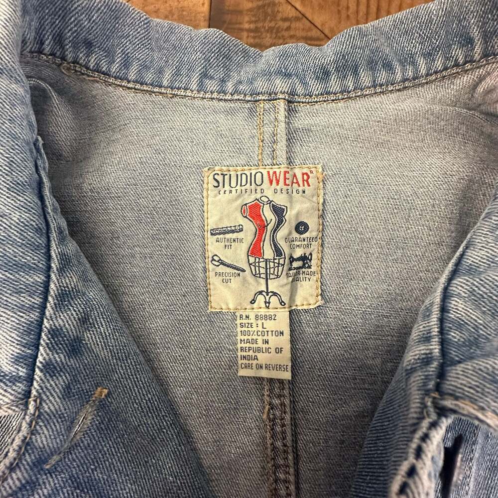 Vintage Studio Wear Denim Chore Coat Utility Jacket Large - Picture 2 of 7